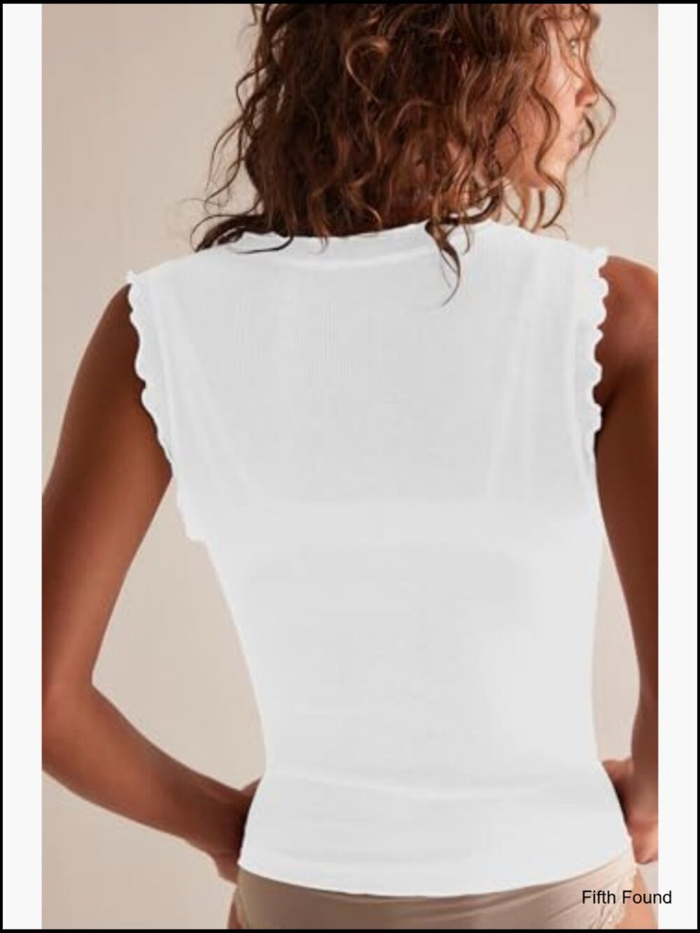 Sleeveless Ribbed Knit Tank Top Crew Neck Ruffle Trim Slim Fitted Summer Staple - Picture 3 of 7